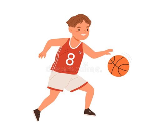 Boy Basketball Player Dribbling With Ball Child Athlete In Sportswear