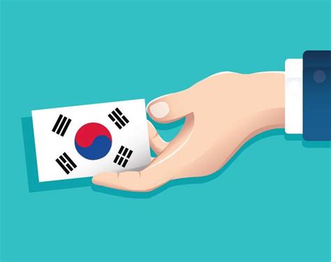 Hand Holding South Korea Flag Card With Blue Background 539786 Vector