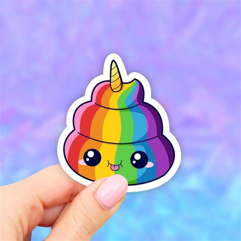 Rainbow Unicorn Poop Emoji Sticker Laptop Stickers Vsco Etsy