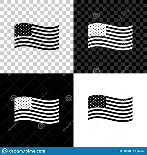 American Flag Icon Isolated On Black White And