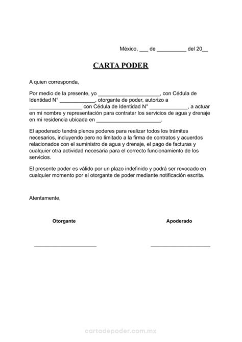 Carta Poder Para Contrato De Agua Y Drenaje