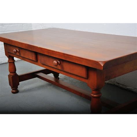 Antique French Country Style Cherry Wood Coffee Table With Two Drawers