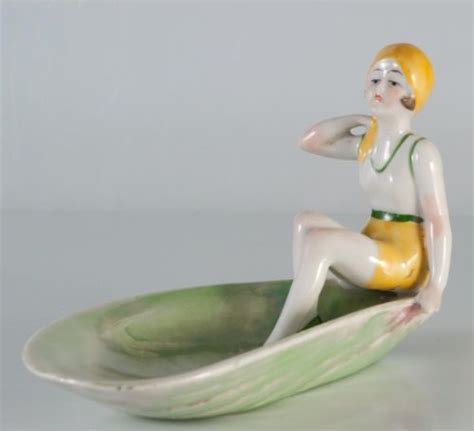 Figurine Baigneuse En Porcelaine Art Deco Souvenir Bord De Mer 12