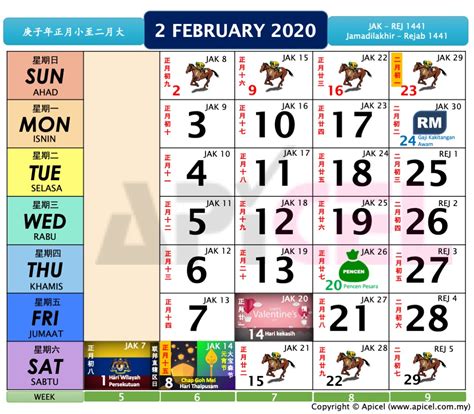 Malaysia Calendar 2020 Apicel