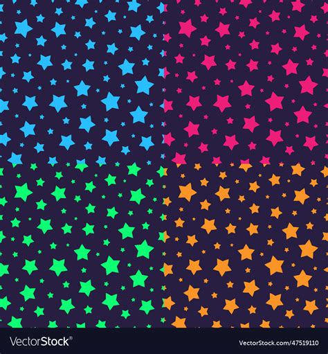 Star Seamless Pattern Set Neon Style Royalty Free Vector