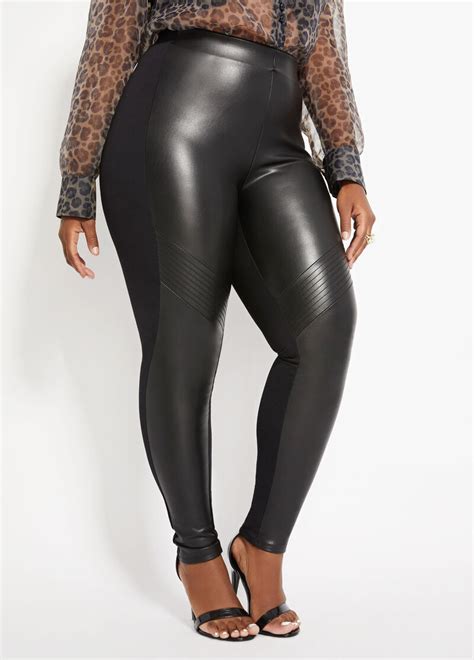 Plus Size Ponte And Faux Leather Legging