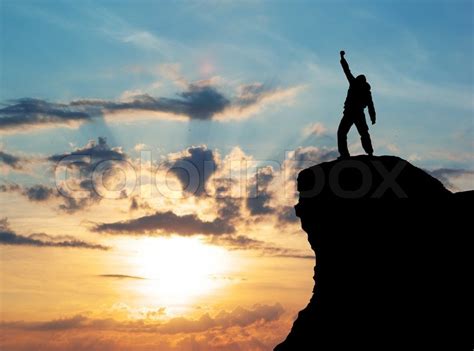 Man On Top Of Mountain Stock Image Colourbox