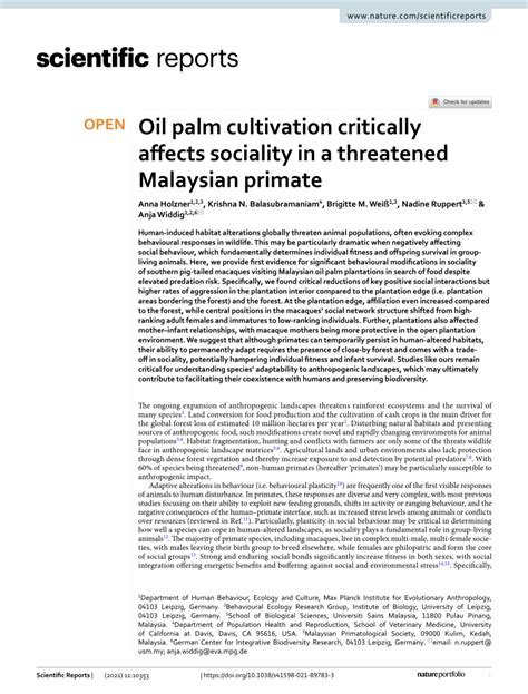 Pdf Oil Palm Cultivation Critically Affects Sociality In An