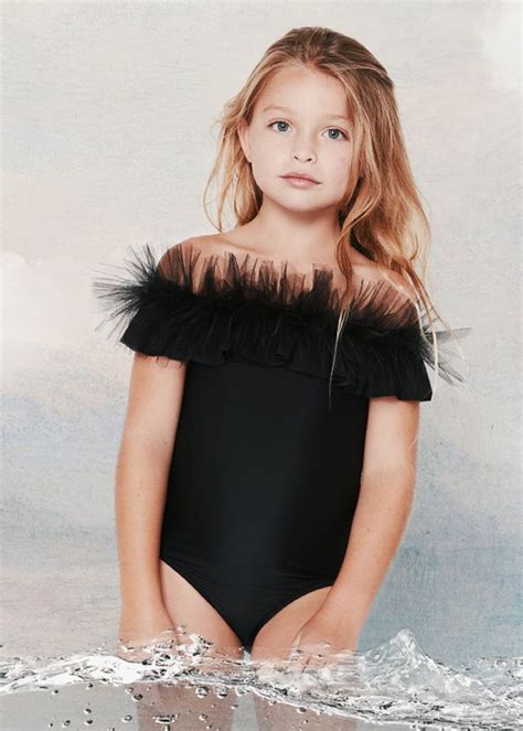 Black Swimsuit With Tulle For Girls Girls Bathing Suits Black