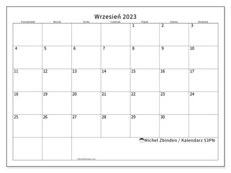 Kalendarz Wrzesień 2023 Do Druku “50pn” Michel Zbinden Pl