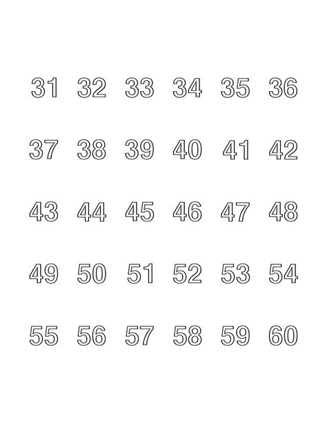 31 60 Numbers Pdf 31 Pages With Each Number And A One With All Etsy