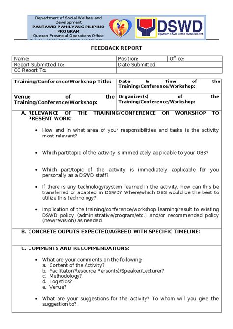 How to write a training summary report. (DOC) Feedback Report Template for Trainings Attended ...