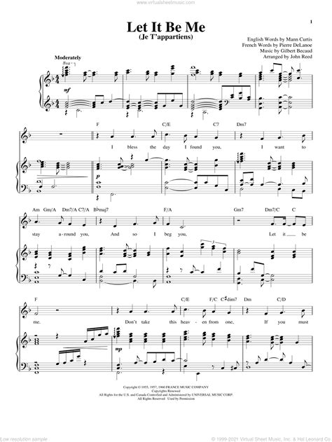 Piano sheet music,piano sheet music when i find myself in times of trouble mother mary comes to me speaking words of let it be. Presley - Let It Be Me (Je T'appartiens) sheet music for voice and piano