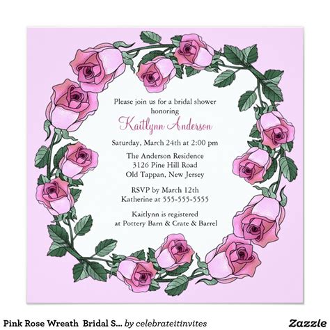 Pink Rose Wreath Bridal Shower Invitation Bridal Shower