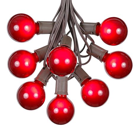 100 red g40 globe/round outdoor string light set on brown. Red Satin G50 Globe Outdoor String Light Set on Brown Wire ...