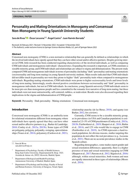 Pdf Personality And Mating Orientations In Monogamy And Consensual