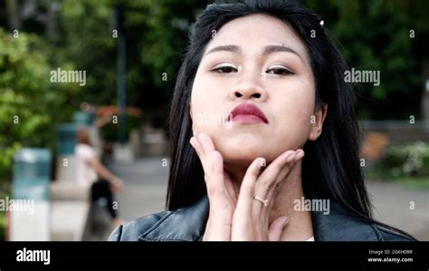 Facial Expressions Chinese Asian Girl Model Poser Actress Tourist Traveler In Park Bangkok