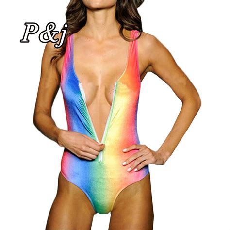 Find More One Piece Suits Information About Rainbow One Piece Swimsuit Women Solid Fold Bddysuit
