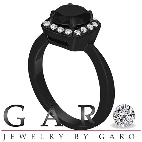 Unique Black Diamond Engagement Ring 150 Carat Vintage Style 14k Black
