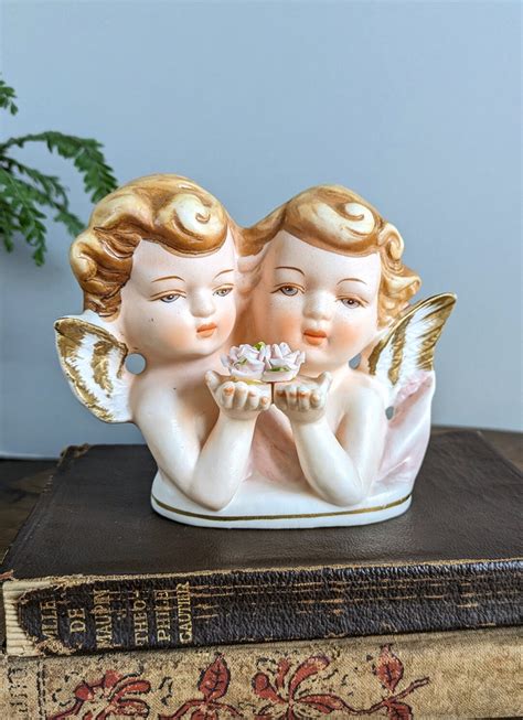 Tilso 2 Cherub With Roses 40s 50s Japan Hand Painted Bisque Etsy