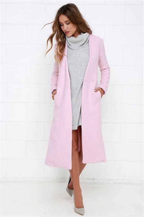 Light Pink Coat Wool Coat Collarless Coat Long Coat 13400 Lulus