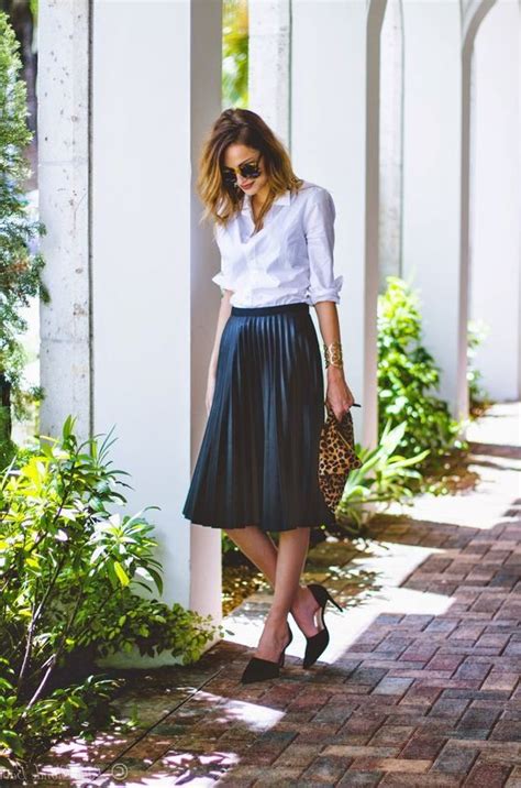 Pleated Midi Skirt Office Wear Outfit With Pleated Skirts Casual