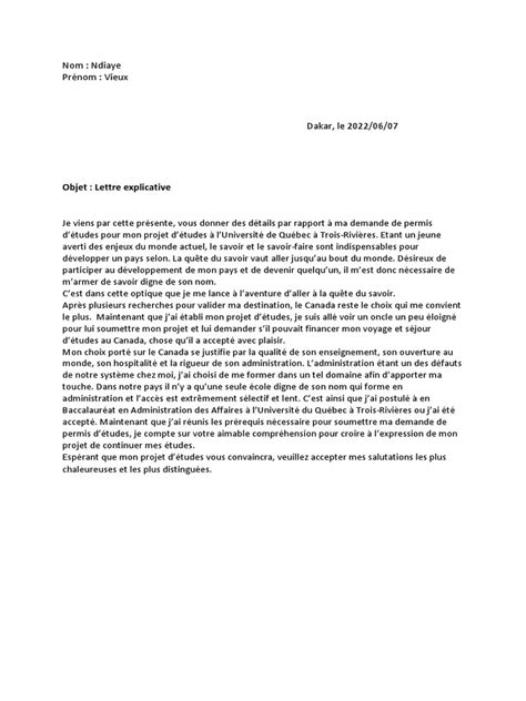 Letter Explicative Pdf