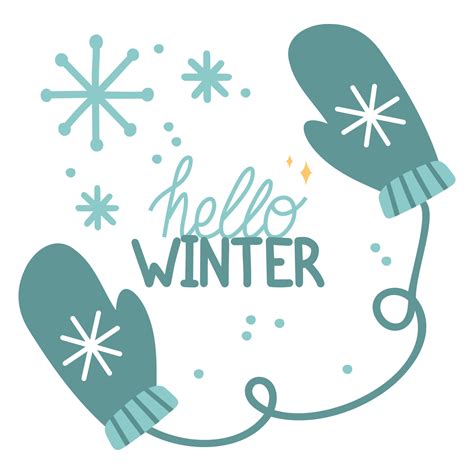 Hallo Winter Abbildung Mit Schriftzug Fäustlinge Und Schneeflocken