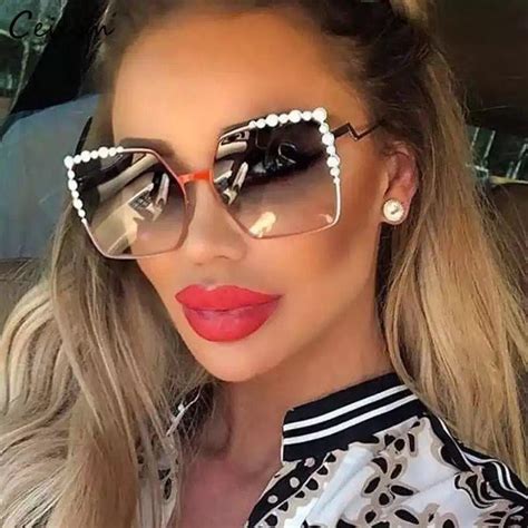 buy 2022 new luxury pearl sunglasses women brand designer oversized square sun glasses ladies