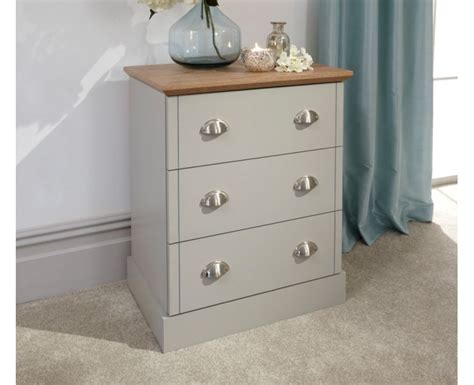 Contemporary Grey Kendal 3 Drawer Bedroom Chest With Oak Top