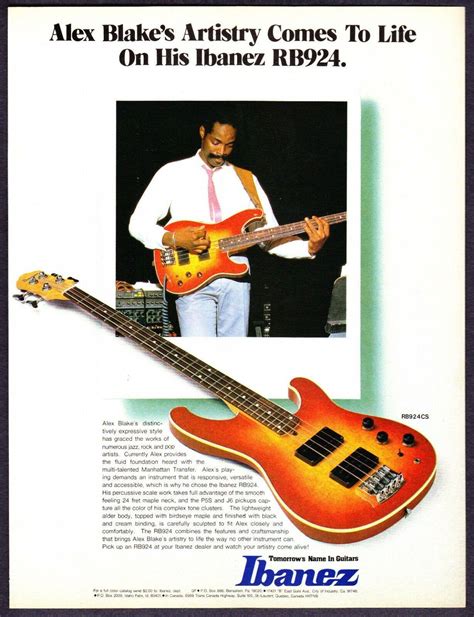 1983 Guitarist Alex Blake Photo Ibanez Rb924 Bass Guitar Vintage Print Ad 3826956936