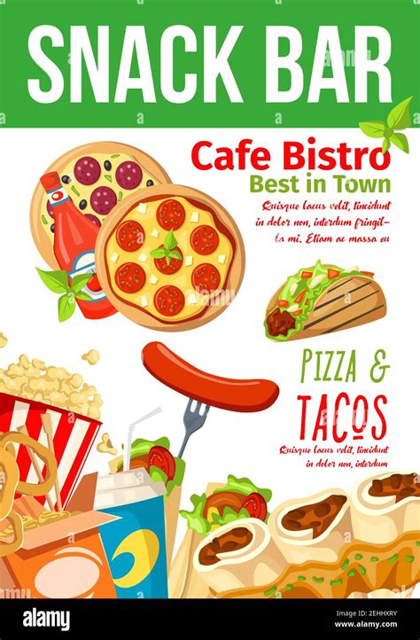 Fast Food Snacks Bar Poster Or Fastfood Cafe Bistro And Restaurant Menu