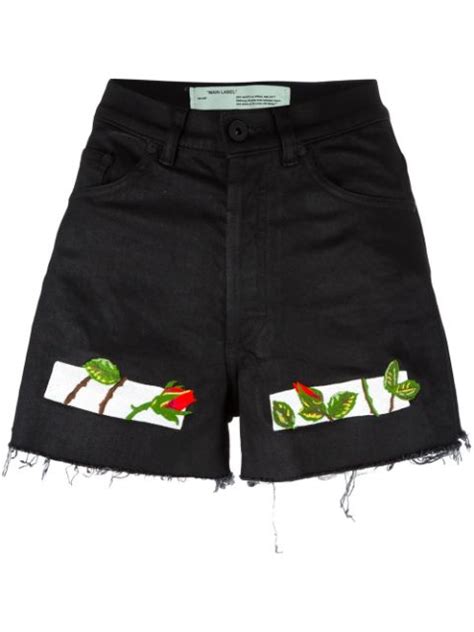 off white high waist rose embroidered denim shorts black modesens
