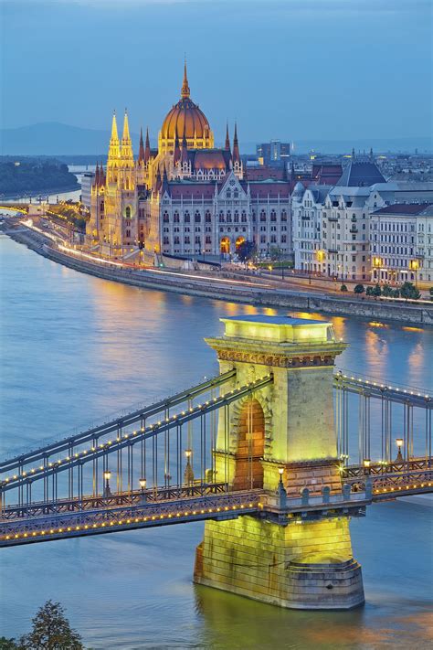 Chain Bridge And Hungarian Parliament In Budapest Hungary All Rights