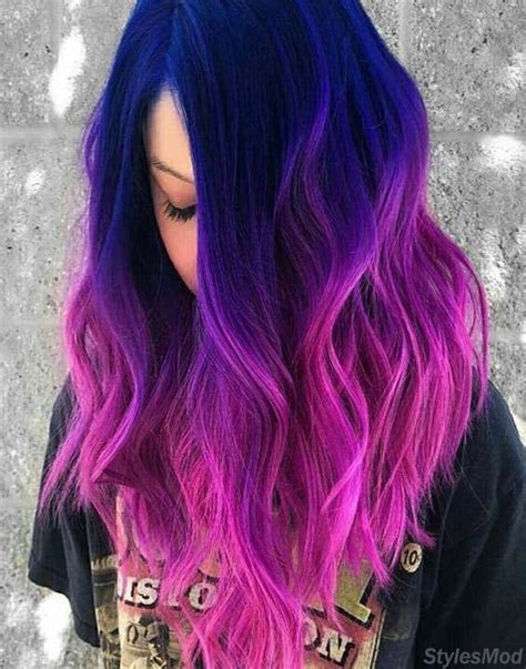 Great Combination Of Blue To Pink Hair Color Highlights