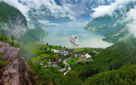 Norway Nature Landscape River Lake Ship Cruise Ship Clouds Mountain