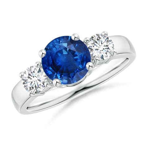 Classic Blue Sapphire And Diamond Three Stone Engagement Ring Angara