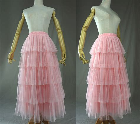 Womens Pink Tiered Tulle Tutu Skirt High Waist Tiered Tulle Pink