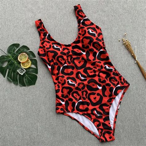 leopard print one piece swimsuit women sexy cut out thong bathing suit scoop neck swimwear 2019