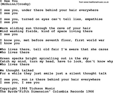 I See You By The Byrds Lyrics With Pdf