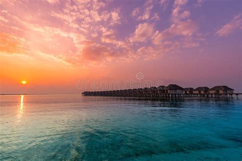 Colorful Sunset Over Ocean On Maldives Maldives Island Sunset Water