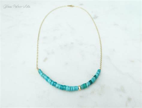 Beaded Turquoise Necklace For Women Heishi Layering Genuine Etsy
