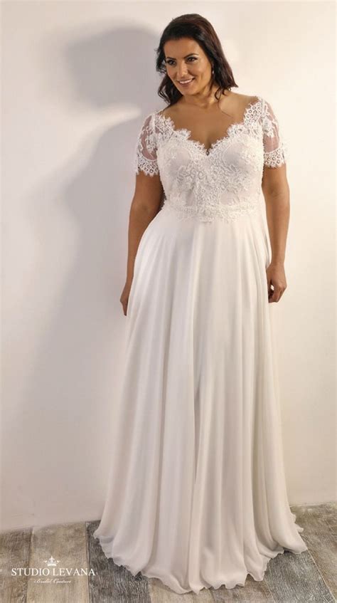 Vintage Plus Size Hochzeitskleid Mit Kurzen Ärmeln Und Chiffonrock
