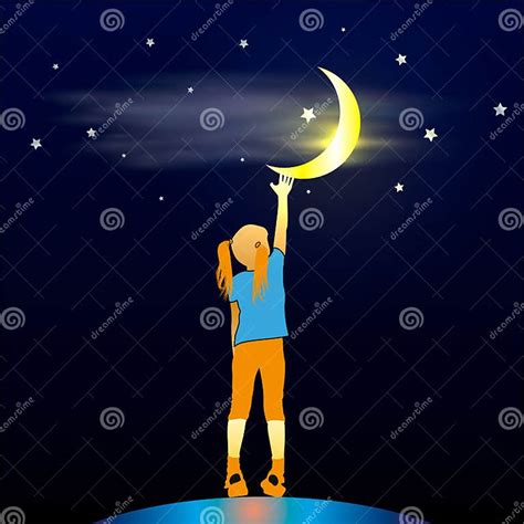 Girl Looking Up At The Moon Stock Vector Illustration Of Child