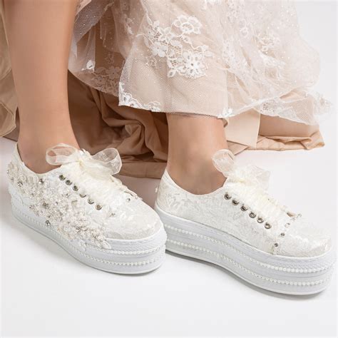 Wedding High Platform Sneakers Shoes Bridal Lace Sneakers Etsy