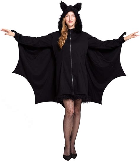 Creative Women’s Black Bat Wings Zip Hoodie Halloween Costumes For Women Vampire Zipper Dress