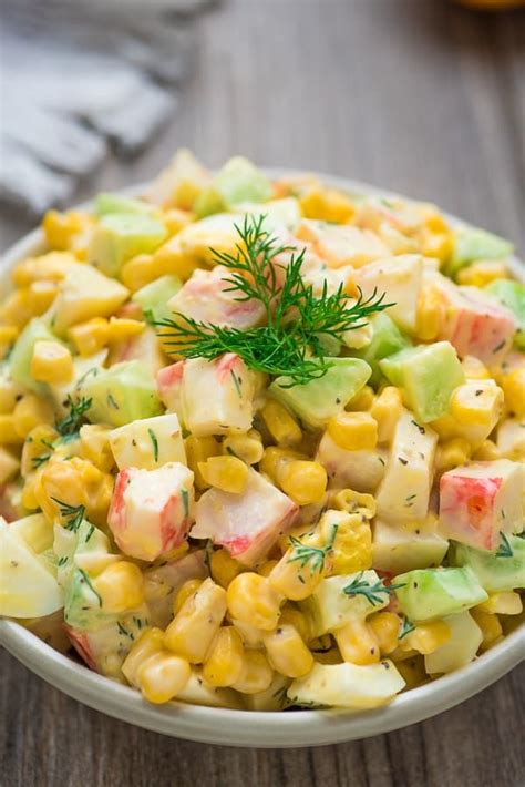 Add pasta, imitation crabmeat and vegetables to mixing bowl. Imitation Crab Salad - quick and easy crab salad made with crunchy cucumbers, sweet corn, and ...