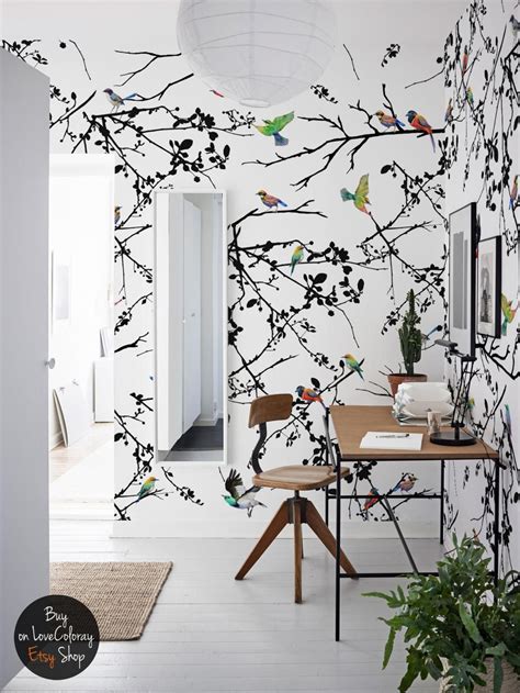 Bird Wall Mural Removable Wallpaper Peel And Stick Bird Wall Etsy