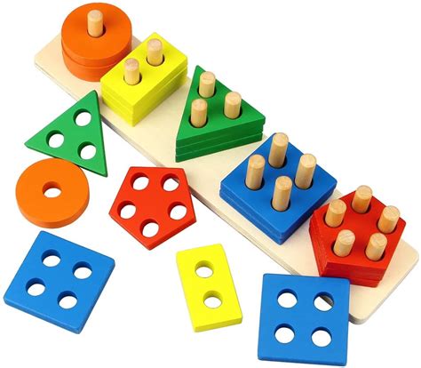 Wooden Shape And Color Sorting Puzzle Toys And Puzzles For Babies And