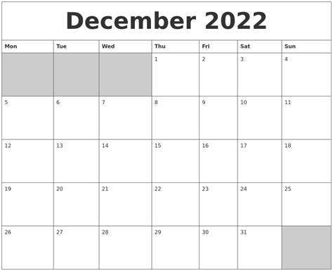 Printable Calendar For December 2022 October 2022 Calendar